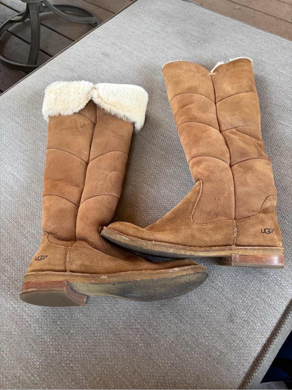 UGG Chestnut Tall Suede Shearling-Trim Boots- so good, size 7.5